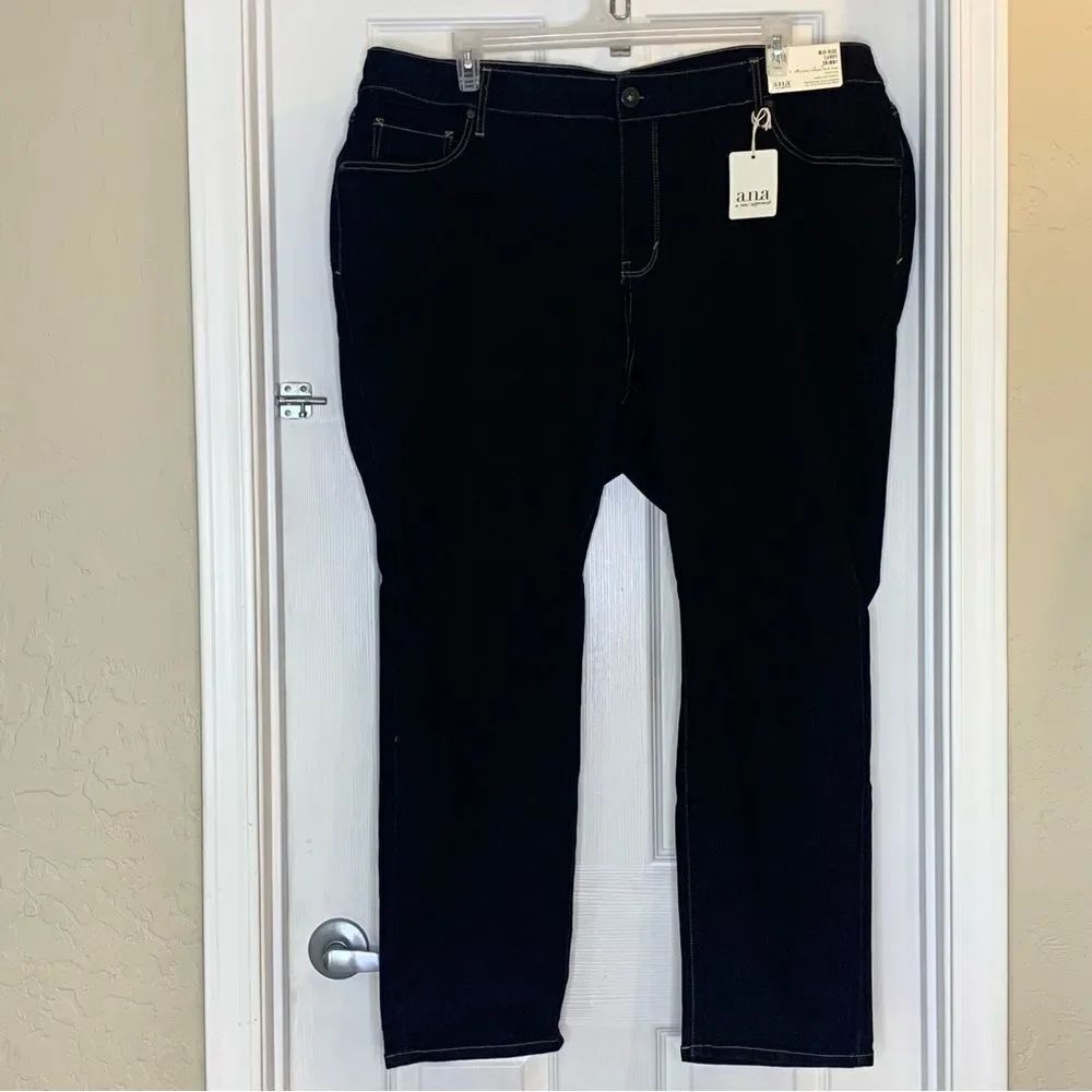 ANA Mid-Rise Curvy Skinny Jeans Dark Denim Rinse Color Size 24W